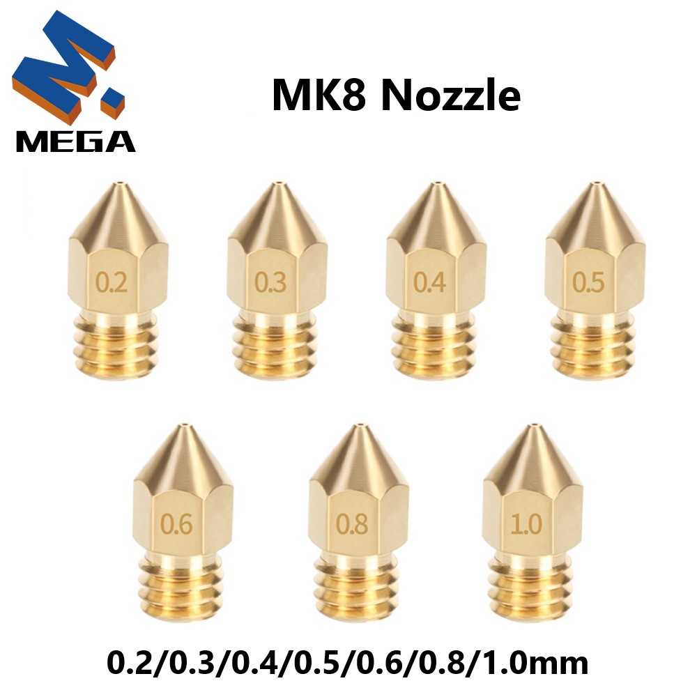3D Printer Nozzle Brass - Bico de latão mk8, 0.2/0.3/0.35/0.4/0.5/0.6/0.8/1.0mm, bico