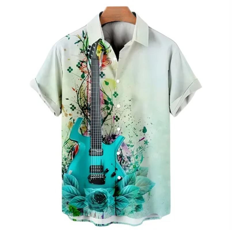 3D Printing Guitar - Camisa Masculina de Verão de Secagem