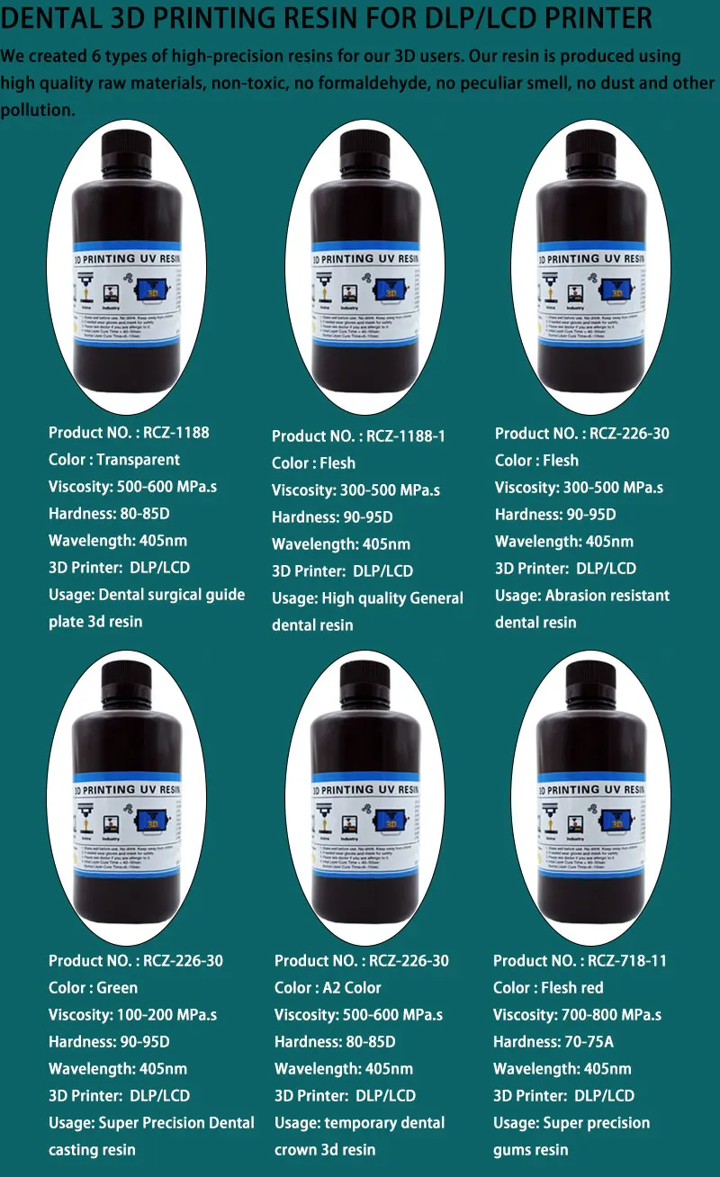 500g/1000g Laboratório Resinas - 3D Printing Uv Resin avaliação e preço