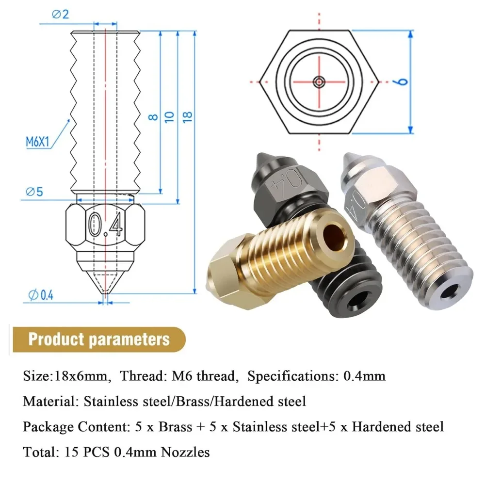 5/10 peças Bicos Elegoo Neptun - 3D Printer Nozzle Brass avaliação e preço